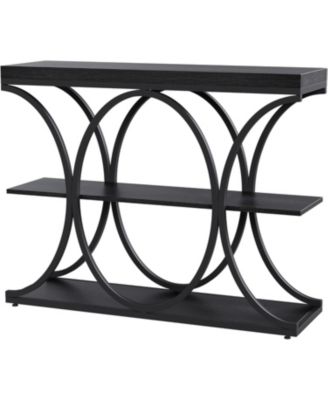 39" Narrow Console Table for Entryway, Industrial 3-Tier Sofa Table, Round Metal Base, Storage Shelves