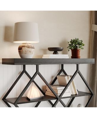 39" Entryway Table, 3-Tier Console Table with Storage, Diamond Metal Frame, Adjustable Feet