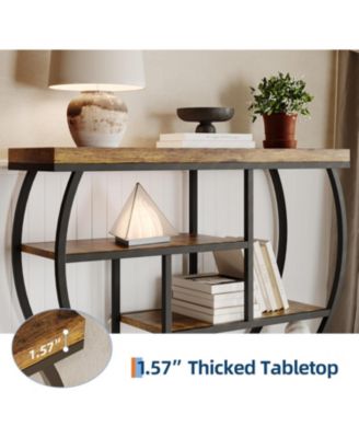 39" Farmhouse Entryway Table with Storage, 4-Tier Wooden Console, Metal Geometric Frame, Space-Saving