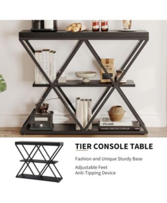 Industrial 3-Tier Console Table with X Metal Frame, Sofa Table with Storage Shelves, Entryway or Living Room