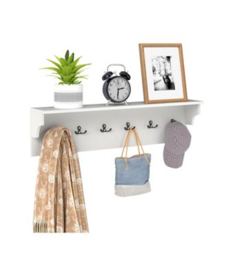 Wall Mounted Wooden Coat Rack with Shelf and Six Hooks