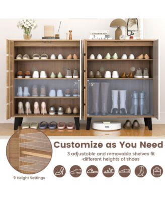Farmhouse Shoe Organizer with Louvered Doors and Shelves