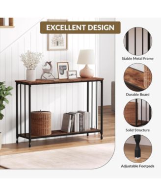 Entryway Console Table, Narrow Sofa Table with Storage Shelf and Metal Frame, Industrial Hallway Table for Living Room