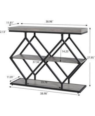 3-Tier Entryway Table, Industrial Console Sofa Table, Open Storage Shelves, Diamond Metal Frame