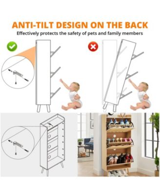 Shoe Cabinet for Entryway, Rattan Storage Organizer with Flip-Drawer and Anti-Tip Design, Shoe Storage Cabinet - Holds 15-20 Pairs of Shoes