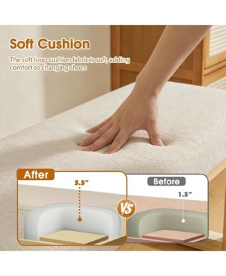 Upholstered Wooden Ottoman Bench, Shoe Changing Bench, Rustic Entryway Shoe Bench for Bedroom, Living Room, Entryway