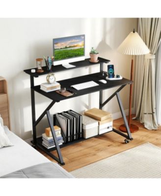 Rolling Computer Desk with Charging Station and Monitor Shelf