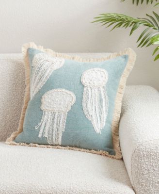 Embroidered Jellyfish Decorative Pillow, 18" x 18"