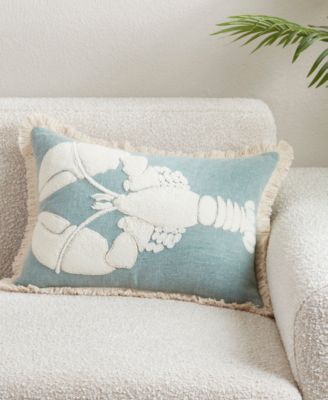 Embroidered Lobster Fringe Decorative Pillow, 14" x 20"