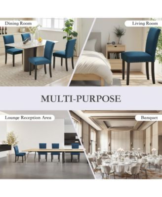 Set of 4 Linen Upholstered Parsons Dining Chairs with Nailhead Trim, Kitchen and Dining Room Seating