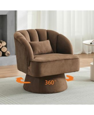 Swivel Barrel Chair, Velvet Upholstered Modern Armchair with Striped Backrest and Plush Padding, Round Lounge Chair for Living Room and Bedroom