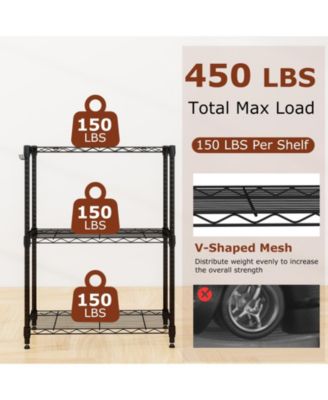 3-Tier Metal Storage Shelving Unit with V-Shaped Wire Rack and  450 LBS Capacity