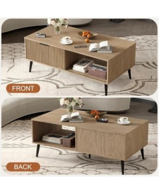 41.34" Rectangular Coffee Table, 2-Tier Farmhouse Center Table with Sliding Door, Storage for Living Room, Bedroom