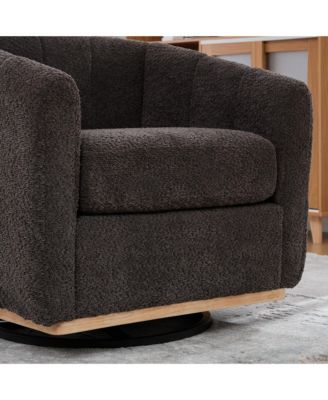 31.89" Modern Chenille Swivel Barrel Chair with Metal Base, Tufted Pumpkin-Shape Club Armchair for Living Room, Bedroom