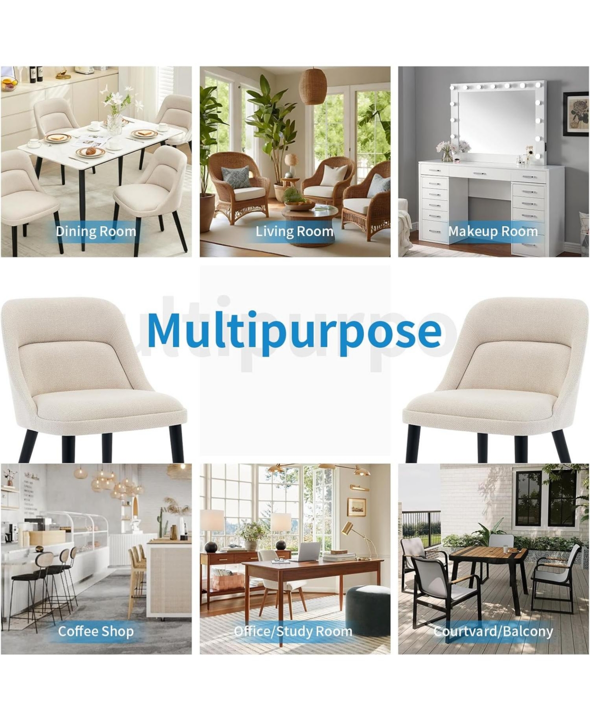 gaomon Set of 2 Modern Linen Upholstered Dining Chairs with Wood Legs, Comfortable Side Chairs