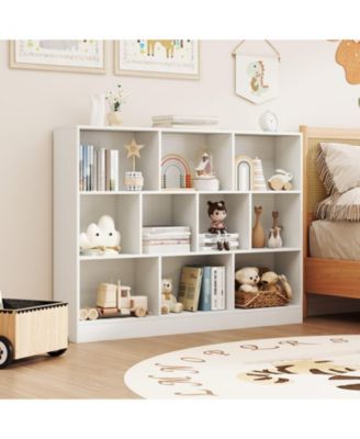 41 inches Wooden Toy Storage Organizer with 10 Cubes for Classroom Daycare Nursery Kindergarten