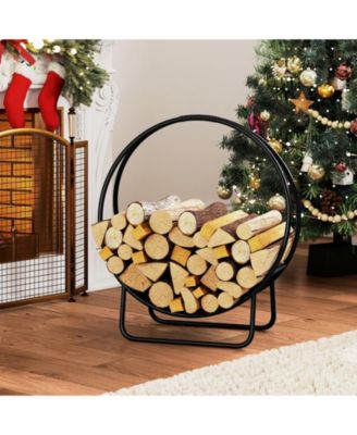 Firewood Log Hoop 20 Inch Round Heavy-duty Metal Curved Log Rack with Stand