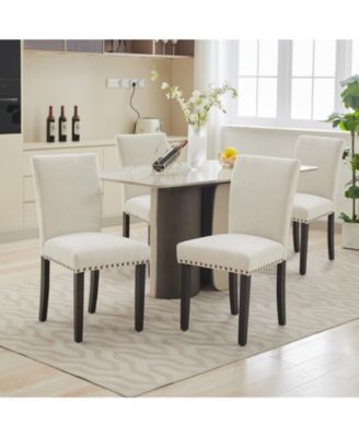 Set of 6 Linen Upholstered Parsons Dining Chairs with Nailhead Trim, Kitchen and Dining Room Seating