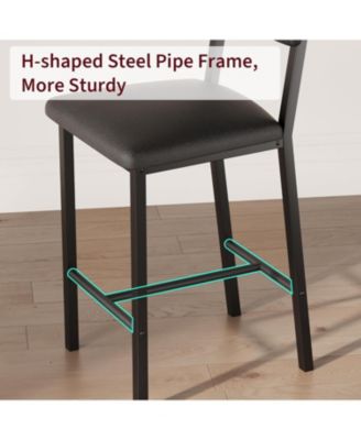 Set of 2 Bar Stools, 25" Counter Height, PU Leather with Backrest and Footrest for Dining Room, Multi-Color