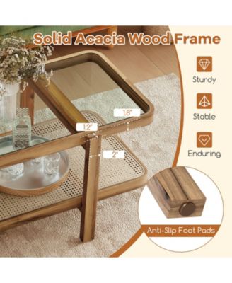 Two Tier Coffee Table with Storage and Glass Top