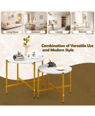 Round Coffee Table Set of Two with Metal Frame