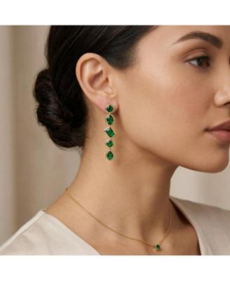 18K Gold-Plated Bezel Set Multi-Shape Green CZ Drop Earrings