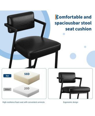 Set of 2 Farmhouse Upholstered Tall Counter Height Bar Stools with Plush Cushions and Backrest