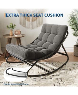 Oversized Papasan Rocking Chair, E-Coated Iron Egg-Shaped Recliner, Cushion, 450 lbs Capacity, Outdoor/Indoor, Easy Assembly