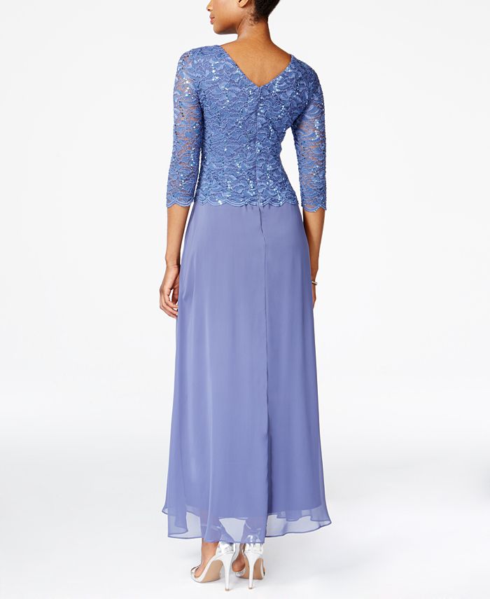 Alex Evenings Petite Three-Quarter-Sleeve Sequined Lace Gown - Macy's