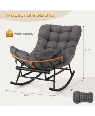 Papasan Rocking Chair with Removable Polyester Cushion, Extendable Footrest, Cozy Rattan Rocker for Porch, Lawn