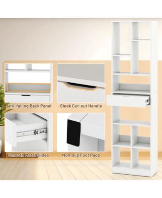 7-tier Bookshelf with Drawer 180cm Floor Standing Display Rack Storage Shelf