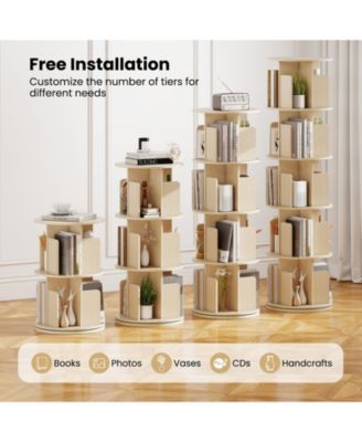 5-Tier Rotating Bookshelf 360  Display Rack with Dividers and Anti-falling Baffles