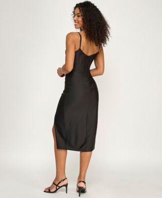 Juniors' Square Neck Corset Midi Dress