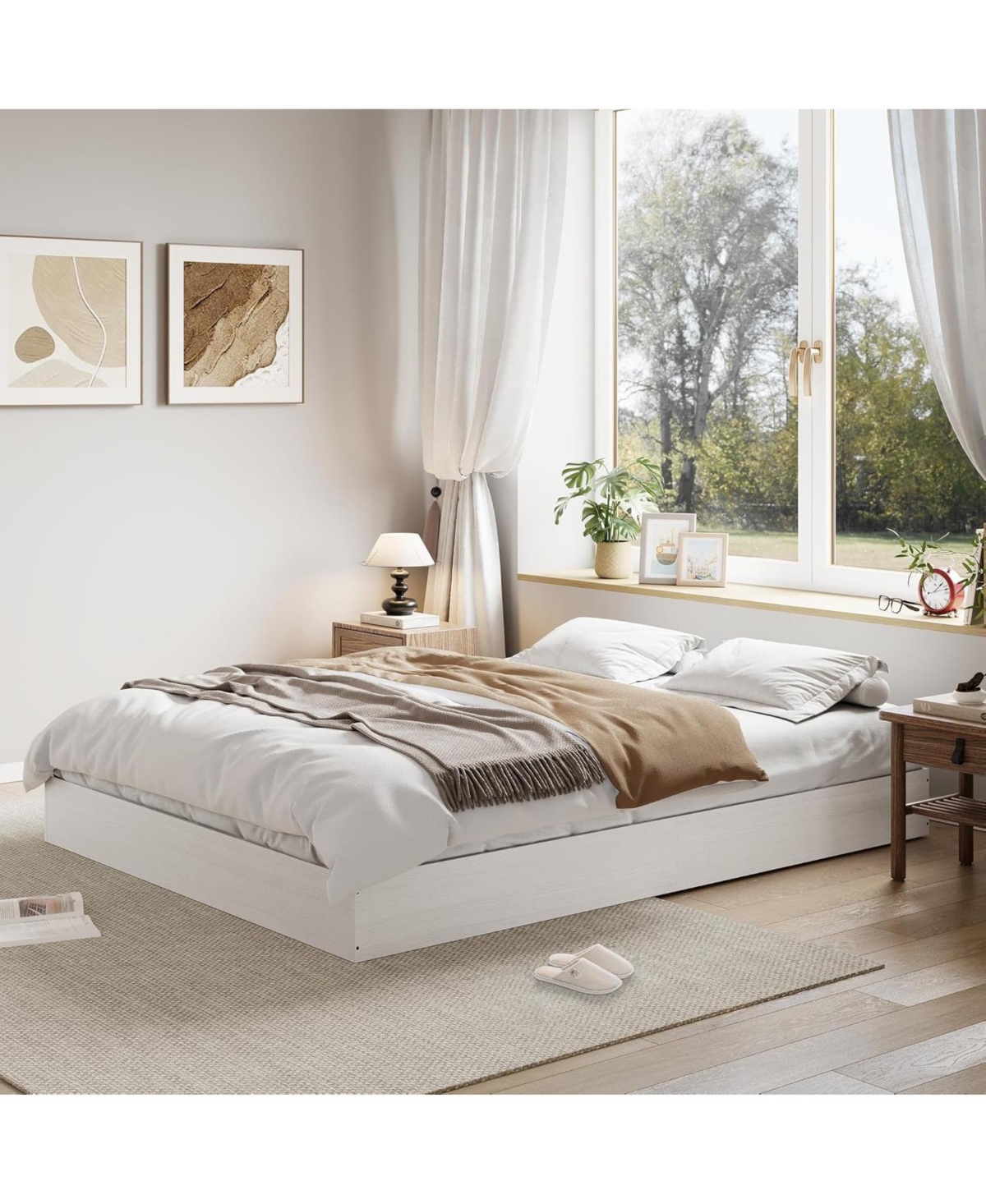 gaomon Wood Platform Bed Frame, Wooden Frame Without Headboard, Slat Support, No Box Spring Needed