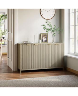 55" Sideboard Buffet Cabinet with Storage, Wooden Fluted Storage Cabinet Sideboard with Adjustable Shelves, Credenza Buffet Table Media Console