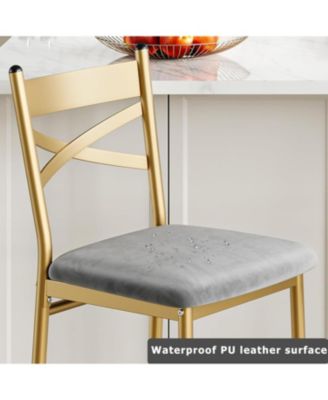 Set of 4 Gold 22" Bar Stools, Counter Height, PU Upholstered Seat, Metal Frame, X-Back, for Kitchen Island, Dining Room