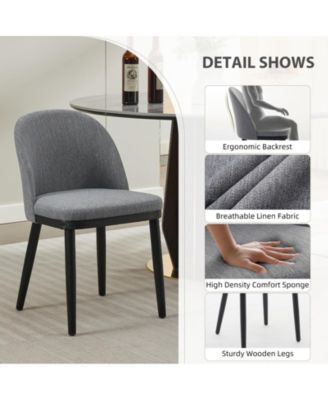 Set of 2 Modern Fabric Upholstered Dining Chairs with Curved Back and Wood Legs