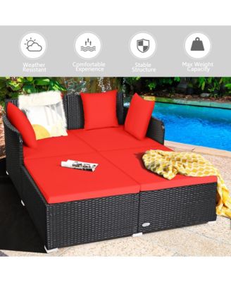 Rattan Patio Daybed Loveseat Sofa Yard Outdoor w/ Cushions Pillows