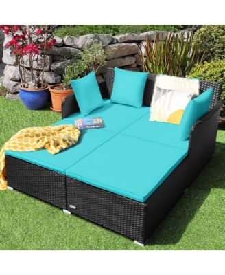 Rattan Patio Daybed Loveseat Sofa Yard Outdoor w/ Cushions Pillows
