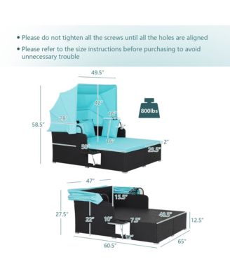 Patio Hand-Woven PE Wicker Daybed Outdoor Loveseat Sofa Set w/ Cushions