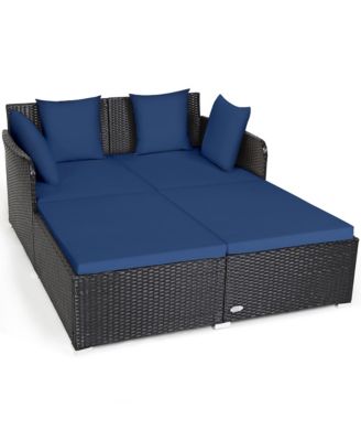 Rattan Patio Daybed Loveseat Sofa Yard Outdoor w/ Cushions Pillows