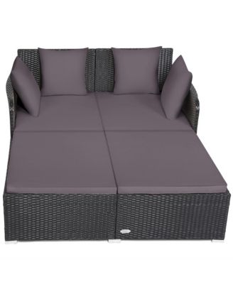 Rattan Patio Daybed Loveseat Sofa Yard Outdoor w/ Cushions Pillows