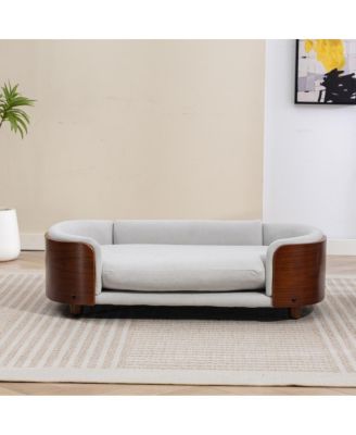 Dog Sofa Bed with Velvet Cushion and Wood Legs