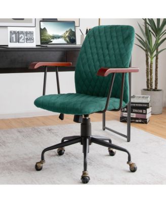 Velvet Home Office Chair with Wooden Armrests