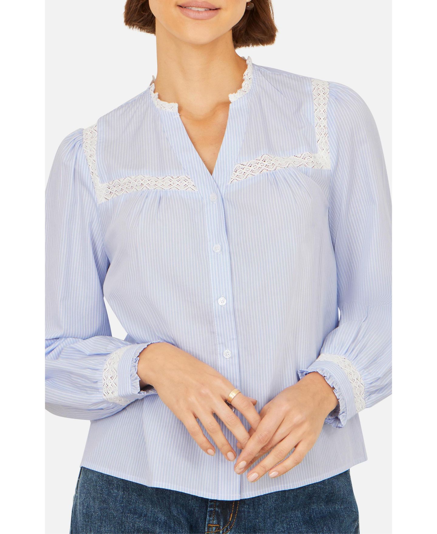 Женская рубашка Yumi Stripe With Lace Detail, цвет: Синий — фото 5