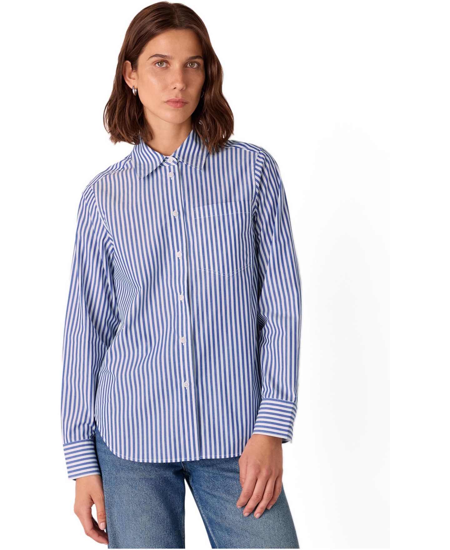 Женская рубашка Whistles Relaxed Fit Stripe, цвет: Пастельный синий — фото 1