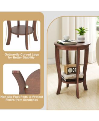 2-tier Round End Table with Solid Wood Legs