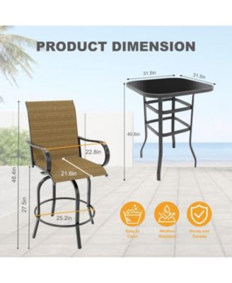 5PCS Outdoor Swivel Bar Set with 4 Swivel Chairs and Glass Top Table, All Weather Textile Fabric Outdoor High Top Bar Set for Home, Backyard