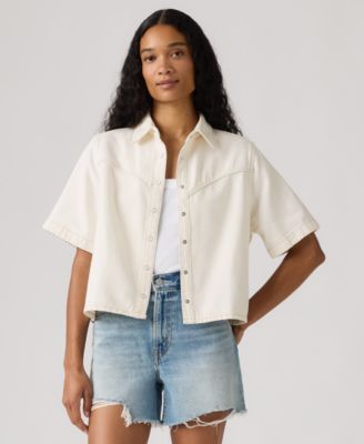 Women's Short-Sleeve Cropped-Fit Denim Shirt