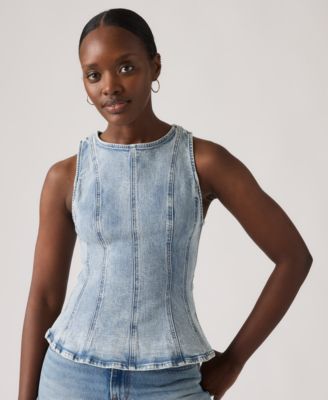 Women's Sleeveless High-Neck Peplum Top